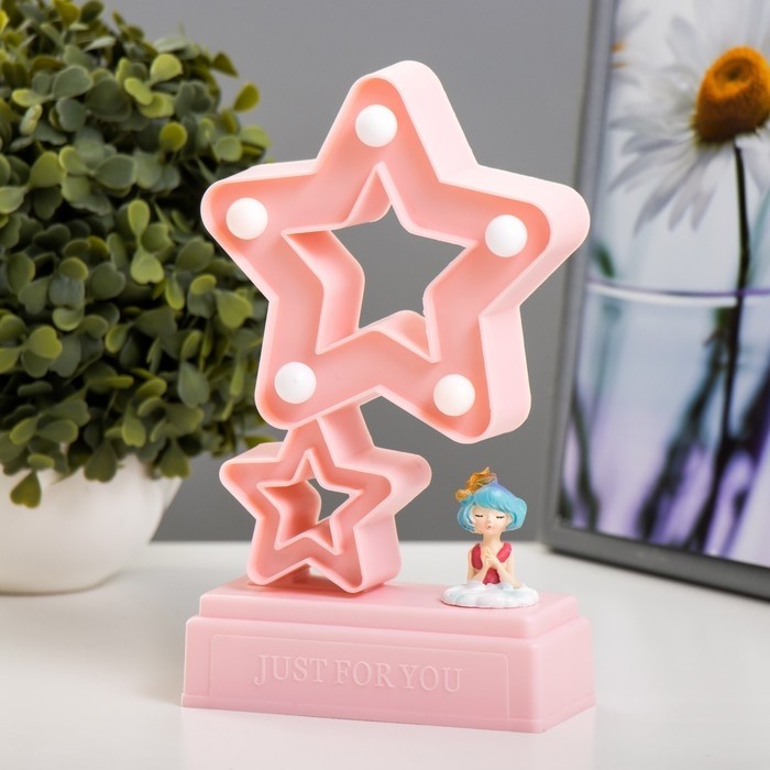 Фигурка светящаяся RISALUX «Звезды», 5×LED 4000К 2×АА розовый 20×12×5.5 см