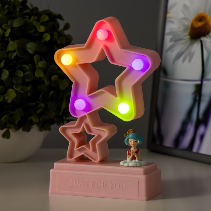 Фигурка светящаяся RISALUX «Звезды», 5×LED 4000К 2×АА розовый 20×12×5.5 см