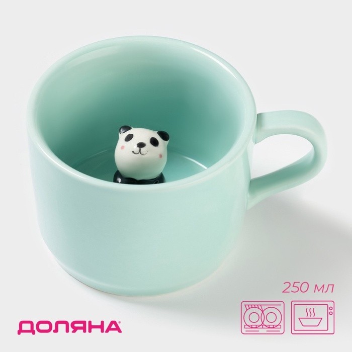 Кружка с фигуркой на дне «Зверята. Панда», 250 мл, 11.5×9×6.5 см, керамика, бирюзовая