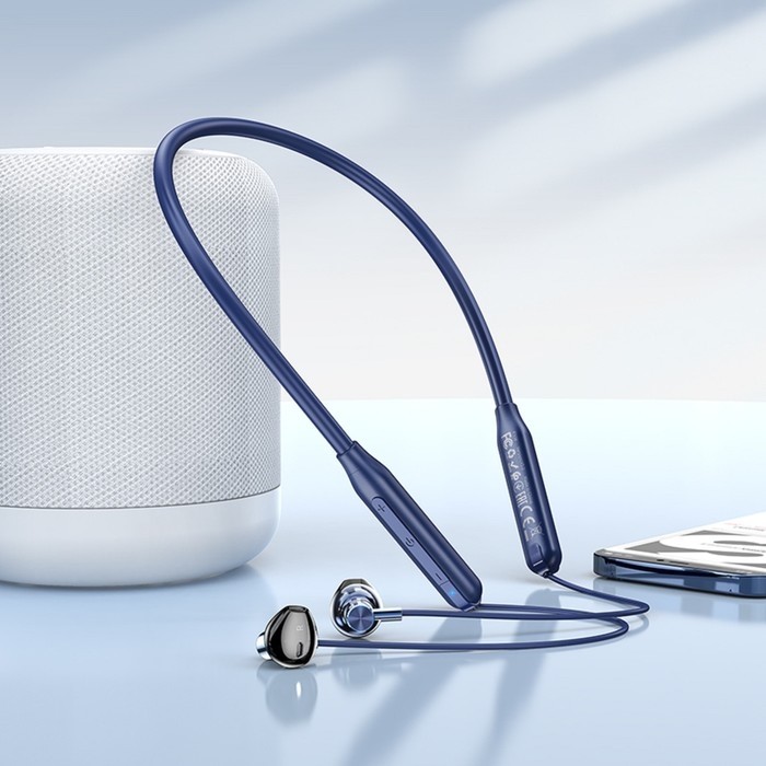 Наушники спортивные беспроводные, Hoco ES58, вкладыши, Bluetooth 5.0, с микрофоном, 200 мАч, синие