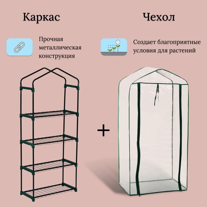 Парник-стеллаж, 4 полки, 160×70×30 см, металлический каркас d=16 мм, чехол плёнка 80 мкм, Greengo