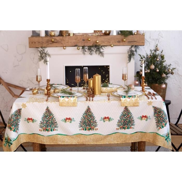 Скатерть новогодняя "Этель" Golden Christmas d=215 +/- 2см с ГМВО, 100%хл, саржа 190 гр/м2