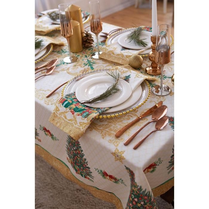 Скатерть новогодняя "Этель" Golden Christmas d=215 +/- 2см с ГМВО, 100%хл, саржа 190 гр/м2