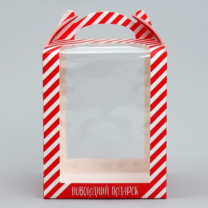 Складная коробка под маленький торт «Новогодний подарок», 15 х 15 х 18 см, Новый год (Цена за 5 шт.)