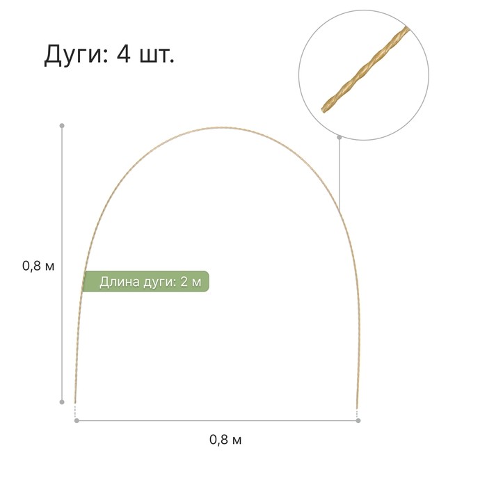 Парник от птиц, длина 4 м: сетка 6 × 2 м, затенение 50%; 4 дуги из стеклопластика, длина дуги 2 м, диаметр дуги 4 мм