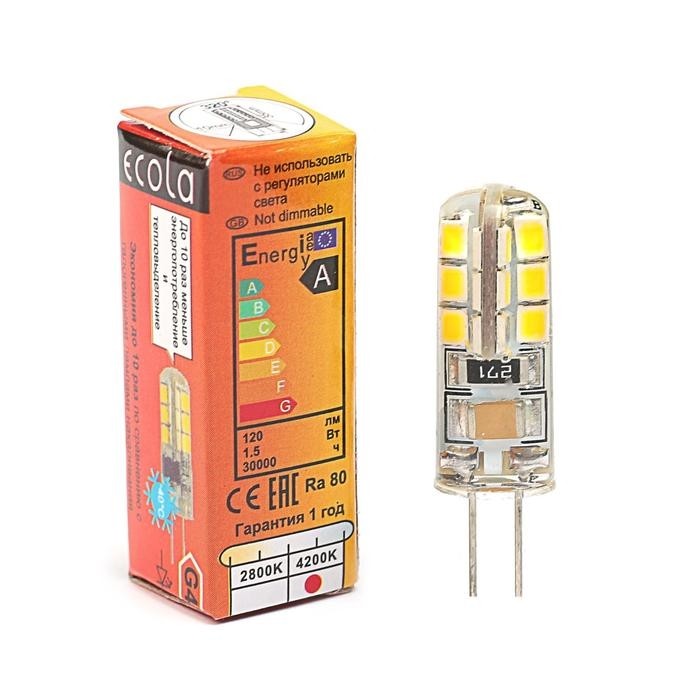 Лампа светодиодная Ecola Corn Micro, G4, 1.5 Вт, 4200 K, 320°, 35×10 мм