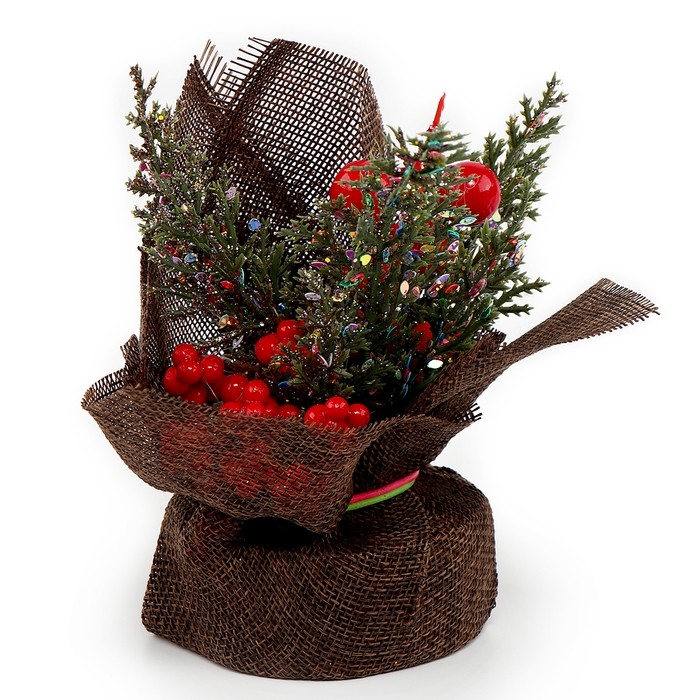 Новогодняя композиция  «Веточки с рябиной и шишками», 12 × 12 × 18 см