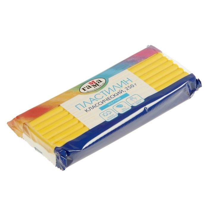 Пластилин 250 г, "Гамма" Классический, жёлтый (Цена за 2 шт.)