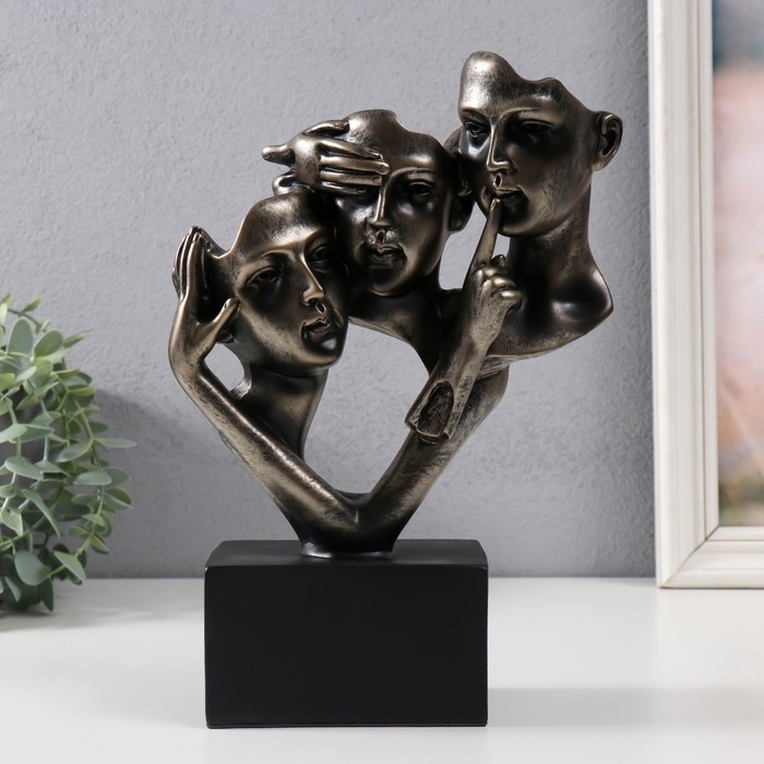 Фигурка полистоун «Бюсты: не вижу, не слышу, не скажу», бронза, 26×18×7.5 см