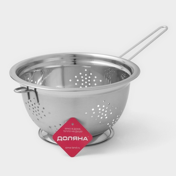 Дуршлаг Доляна, 4.2 л, d=27 см, толщина 0.4 мм, на ножке, длинная ручка, нержавеющая сталь
