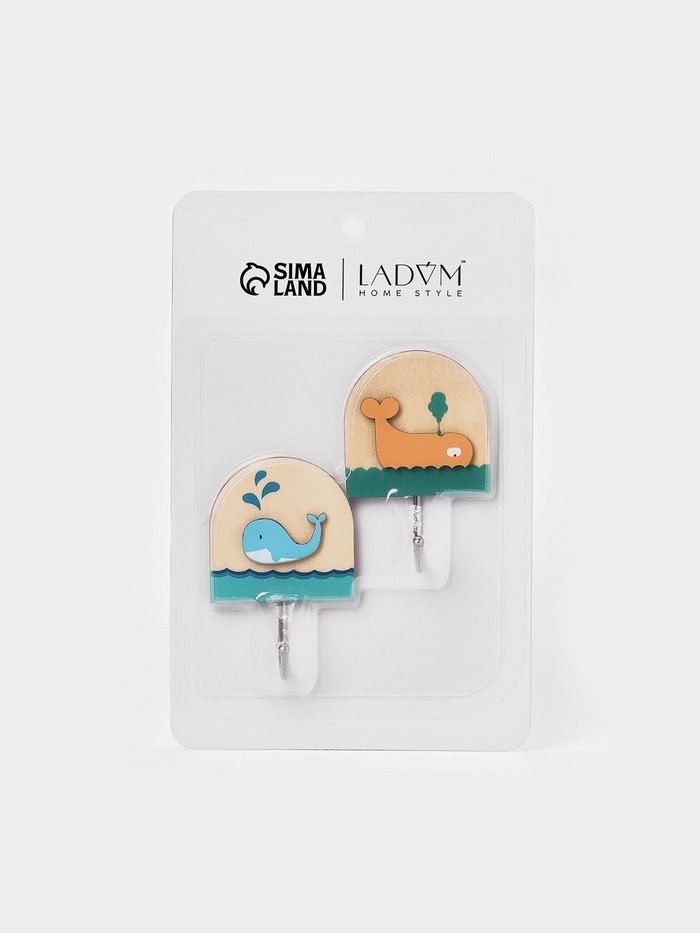 Набор самоклеящихся деревяных крючков LaDо́m Wooden animals, 2 шт., 7.8×2.7×5.1 см