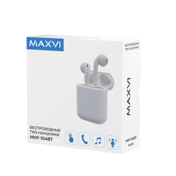 Наушники Maxvi MHF-104BT, вкладыши, сенсорное управление, микрофон, 35/200 мАч, белые