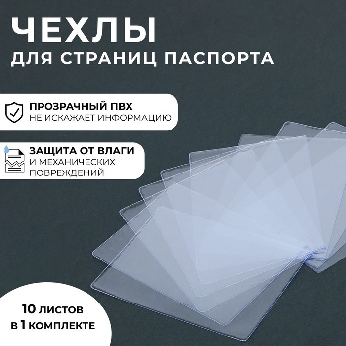 Чехол для листов паспорта, 10 листов, прозрачный (Цена за 2 шт.)