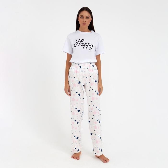 Брюки женские KAFTAN "Pink stars", белый