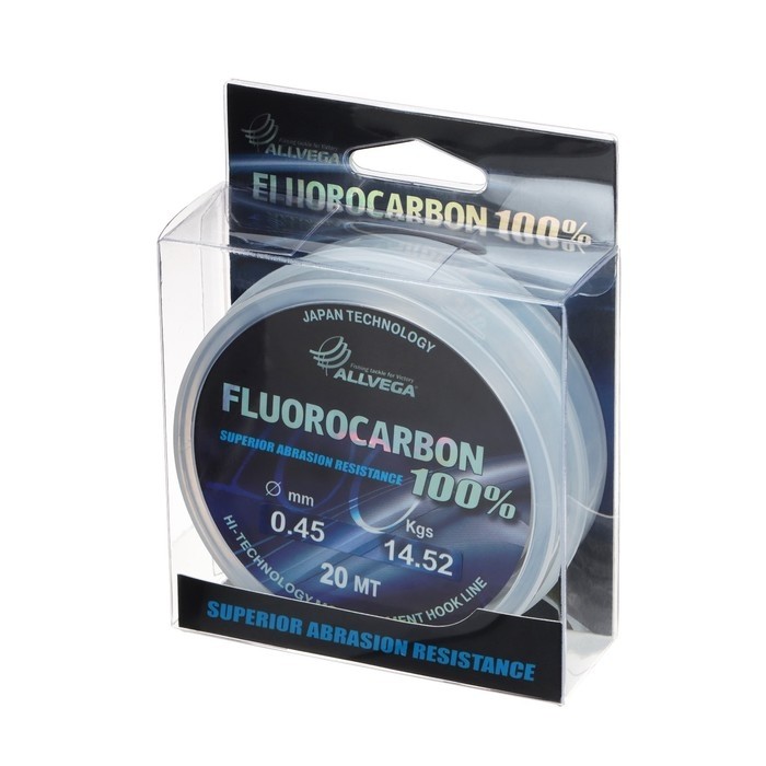 Леска монофильная ALLVEGA FX Fluorocarbon 100%, диаметр 0.45 мм, тест 14.52 кг, 20 м, прозрачная