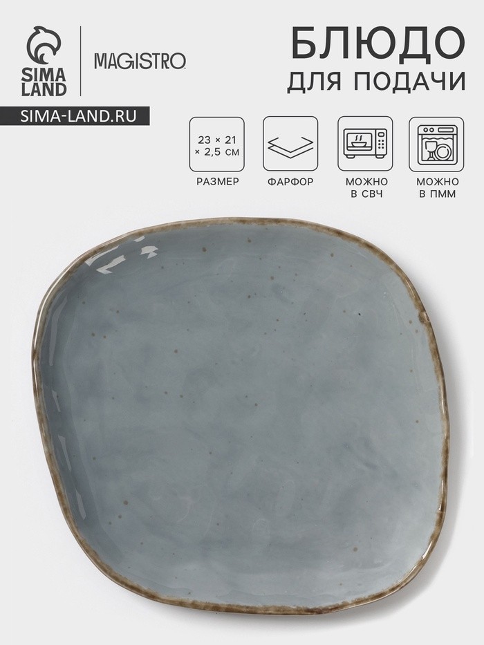 Блюдо для подачи Magistro Alpine Frost. 23×21×2.5, фарфор, синее