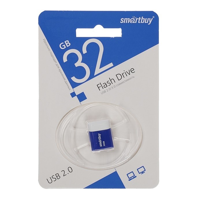 Флешка Smartbuy Lara, 32 Гб, USB2.0, чт до 25 Мб/с, зап до 15 Мб/с, синяя