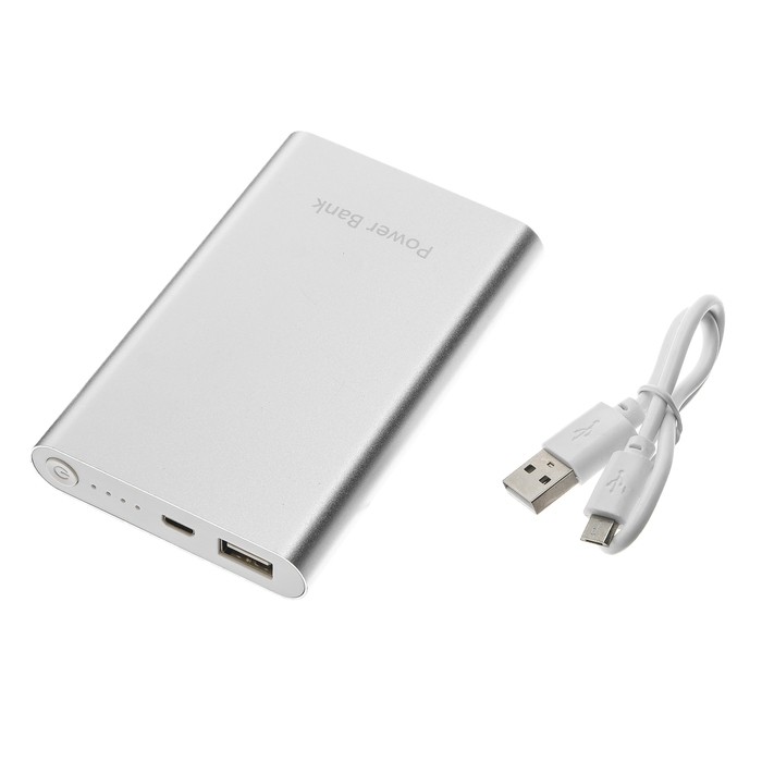 Внешний аккумулятор Luazon PB-24, 8000 мАч, USB, 1 А, индикатор, металл, серый