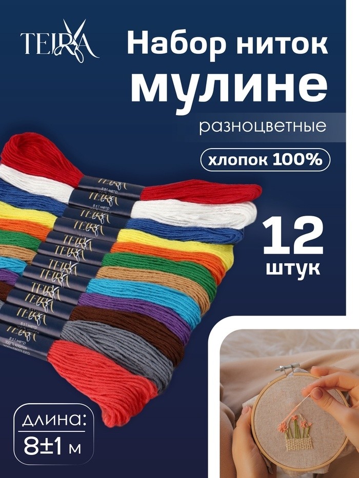 Нитки мулине TEIRA «Сочный», 8±1 м, 12 шт., разноцветные (Цена за 2 шт.)