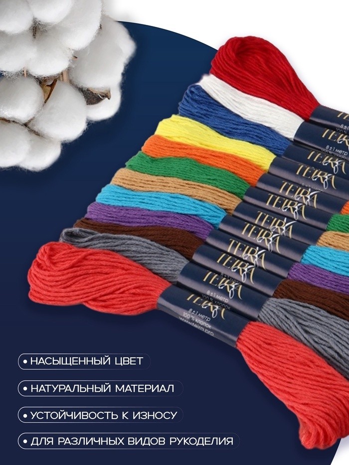 Нитки мулине TEIRA «Сочный», 8±1 м, 12 шт., разноцветные (Цена за 2 шт.)