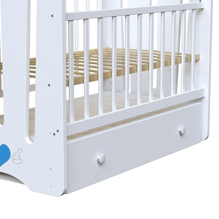 Кровать детская Little Heart, маятник, с ящиком, белая, 1200×600