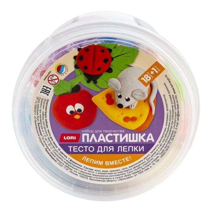 Тесто для лепки «Пластишка», 18 цв. по 24 гр, с формочкой