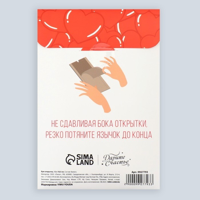 Бум-открытка «Влюблённый кот», 12×18.5 см (Цена за 2 шт.)