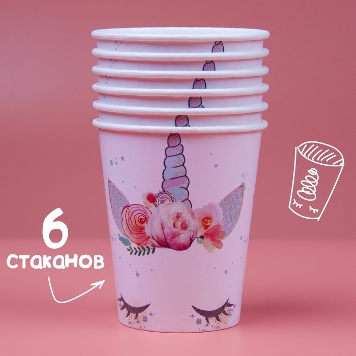 Посуда одноразовая бумажная для праздника «С днем рождения», набор, 6 тарелок, 6 стаканов, 6 колпаков, гирлянда