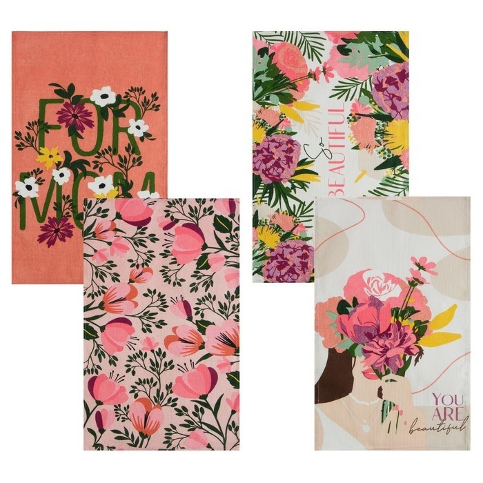 Набор кухонных полотенец Доляна Spring mood, 35×60 см-4 шт., 100% хлопок