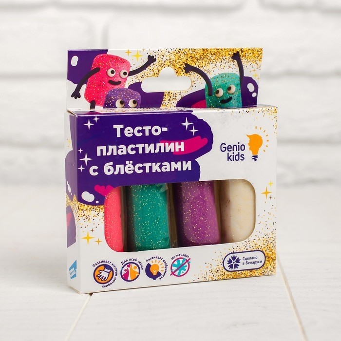 Тесто для лепки с блёстками, 4 цвета