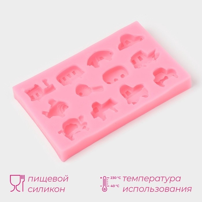 Молд «Машинки», силикон, 14.5×8.8×1.8 см, розовый