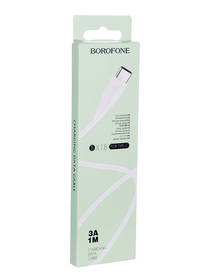 Кабель Borofone BX18, Type-C - USB, 3 А, 1 м, PVC оплётка, белый