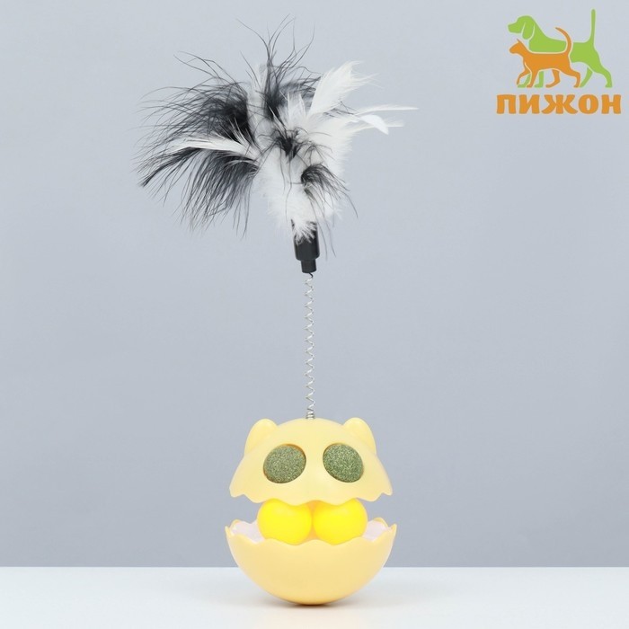 Игрушка-неваляшка с кошачьей мятой и пером, 9,5 см, синяя