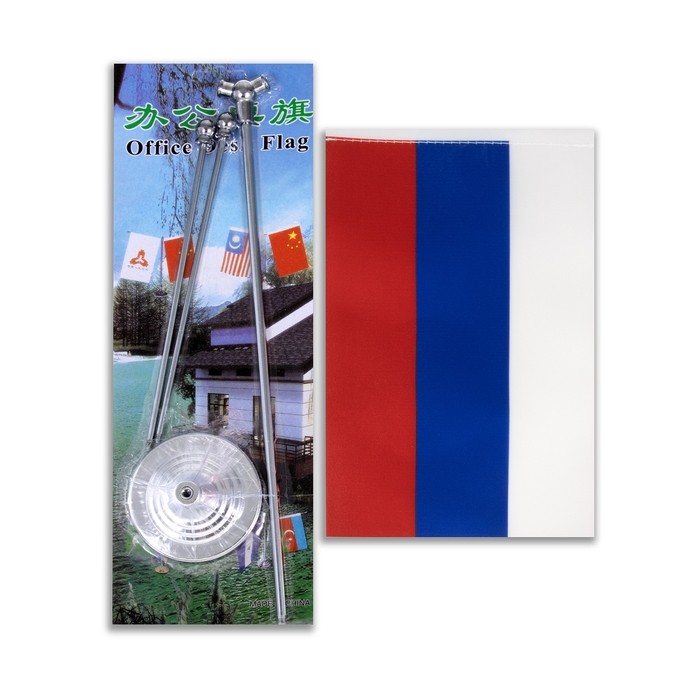 Флагшток настольный с двумя флагами России, 21×14 см, круг 6.5×3.5 см, 30×35 см, серебро