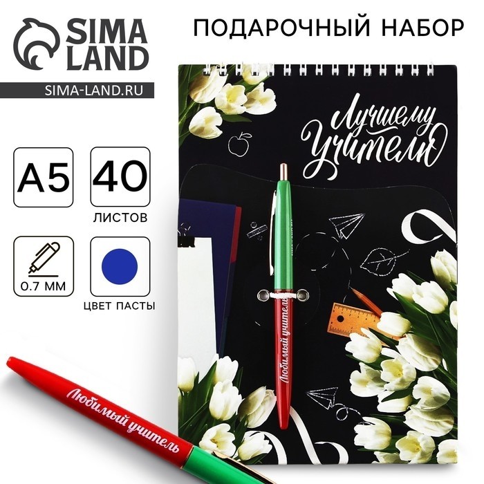 Подарочный набор, блокнот А5, 40 листов, ручка «Лучшему учителю»