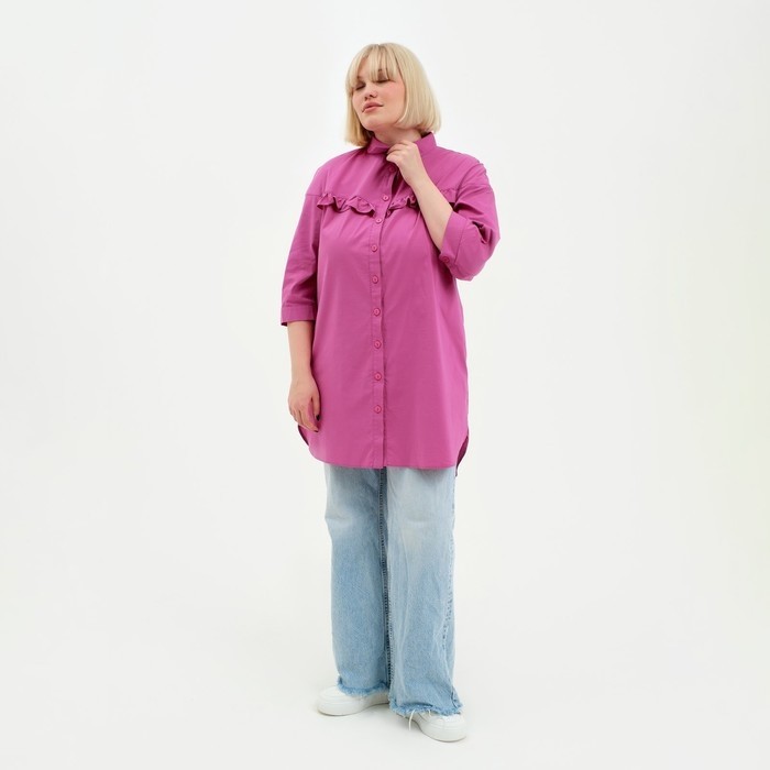 Рубашка женская с воланом MIST plus-size, розовая