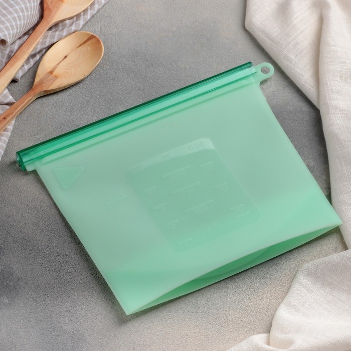 Пакет для хранения Доляна, силикон, 21.5×18 см, 1.1 л, zip lock, многофункциональный, герметичный, зелёный
