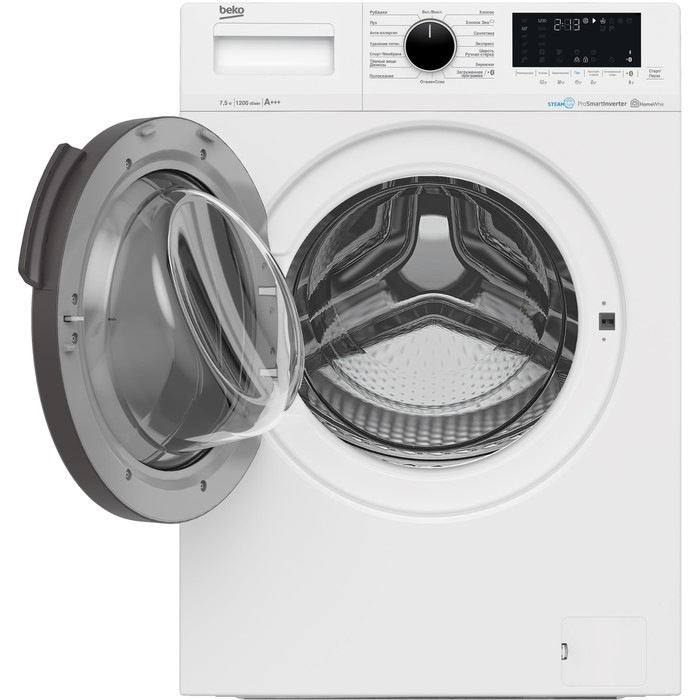 Стиральная машина Beko WSPE7H616W, класс А-20%, 1200 об/мин, до 7.5 кг, бело-чёрная