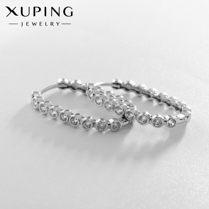Серьги кольца XUPING переплетение красоты, белые в серебре, d=2.5 см