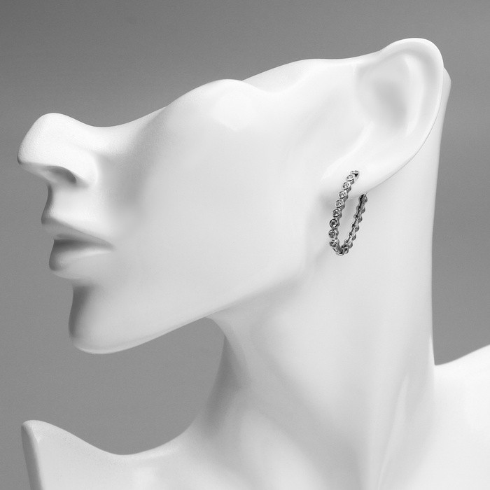 Серьги кольца XUPING переплетение красоты, белые в серебре, d=2.5 см
