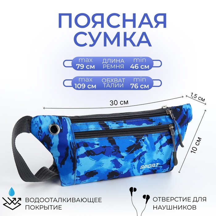 Поясная сумка на молнии, 2 наружных кармана, цвет розовый/камуфляж