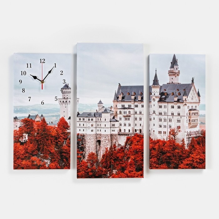Часы-картина настенные, модульные «Белый замок», бесшумные, 60×80 см, триптих