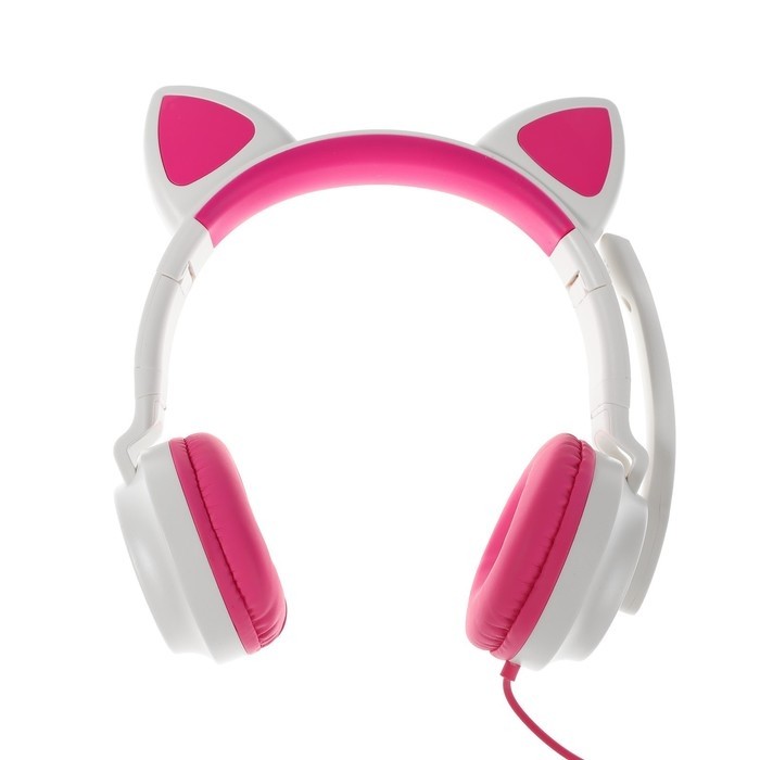 Наушники Qumo Game Cat White, игровые, микрофон, USB+3.5 мм, 2м, бело/розовые