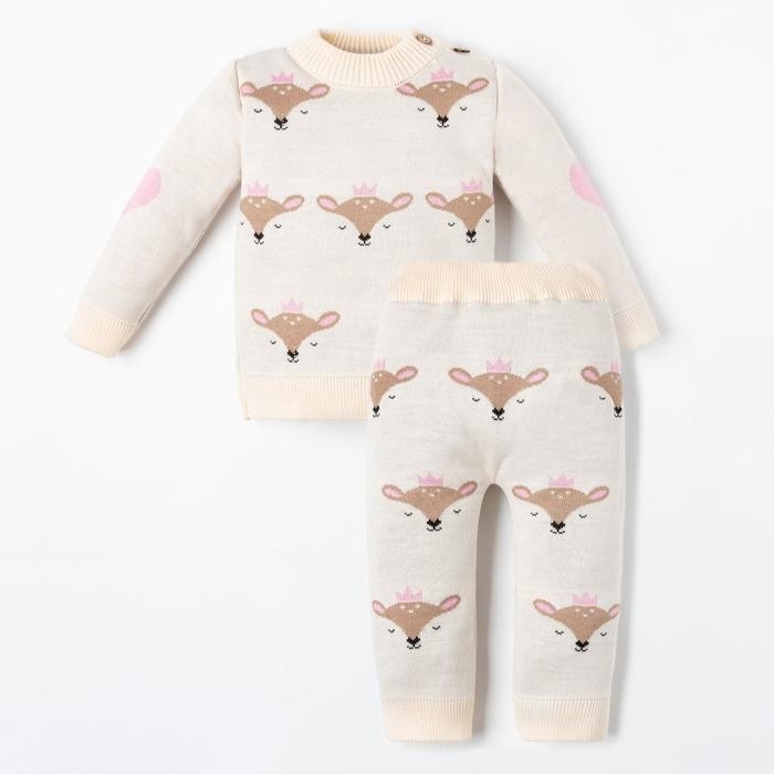 Костюм вязаный Крошка Я «Сutie» рост 86-92 см, бежевый