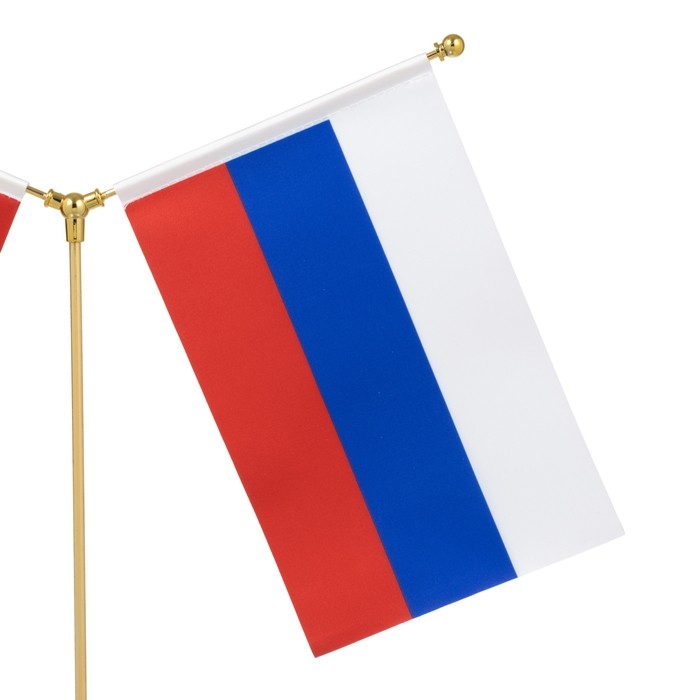 Флагшток настольный с двумя флагами России, 21×14 см, круг 6.5×3.5 см, 23×30 см, золото