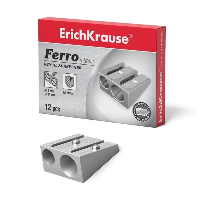 Точилка металлическая Erich Krause FERRO PLUS, 2 отверстия, алюминий, отверстия диаметром 8 мм и 11 мм (Цена за 12 шт.)