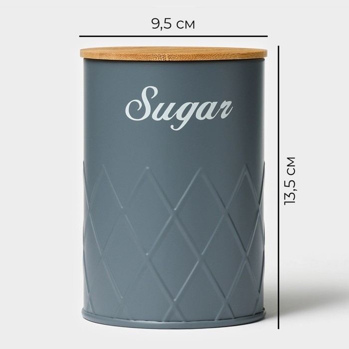 Банка для сахара Magistro Sugar Graphite, 9.5×13.5 см, с бамбуковой крышкой, серая
