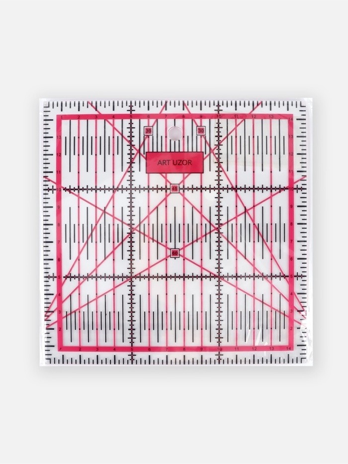 Линейка для квилтинга и пэчворка, 15×15 см, s=2.5 мм, розовая