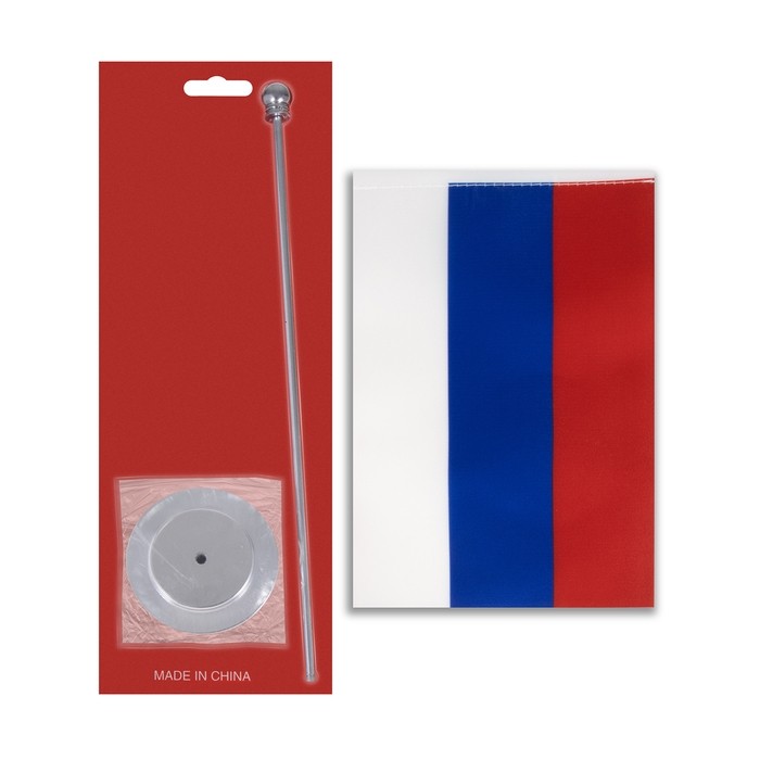 Флагшток настольный с флагом России, круг 2×7 см, 30×7 см, серебро