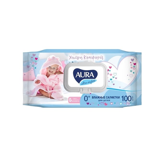 Влажные салфетки Aura Ultra Comfort, детские, МИКС, 100 шт. (Цена за 2 шт.)